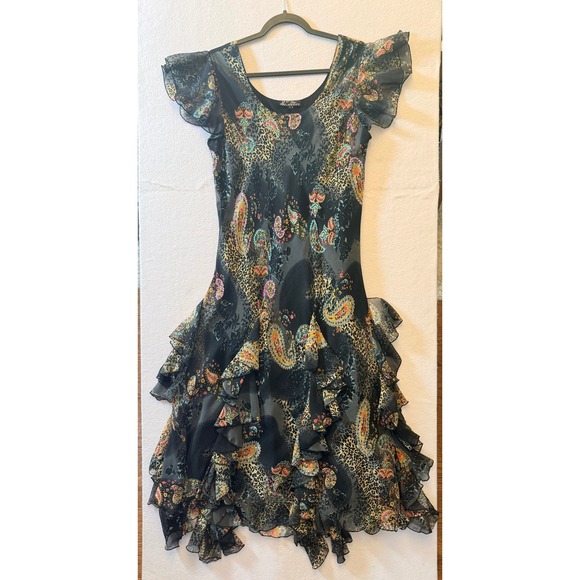 L.P. Oggi Stile Italiana Dresses & Skirts - LP Oggi Stile Italiana Maxi Dress L Paisley Leopard Ruffle Chiffon Beaded Black